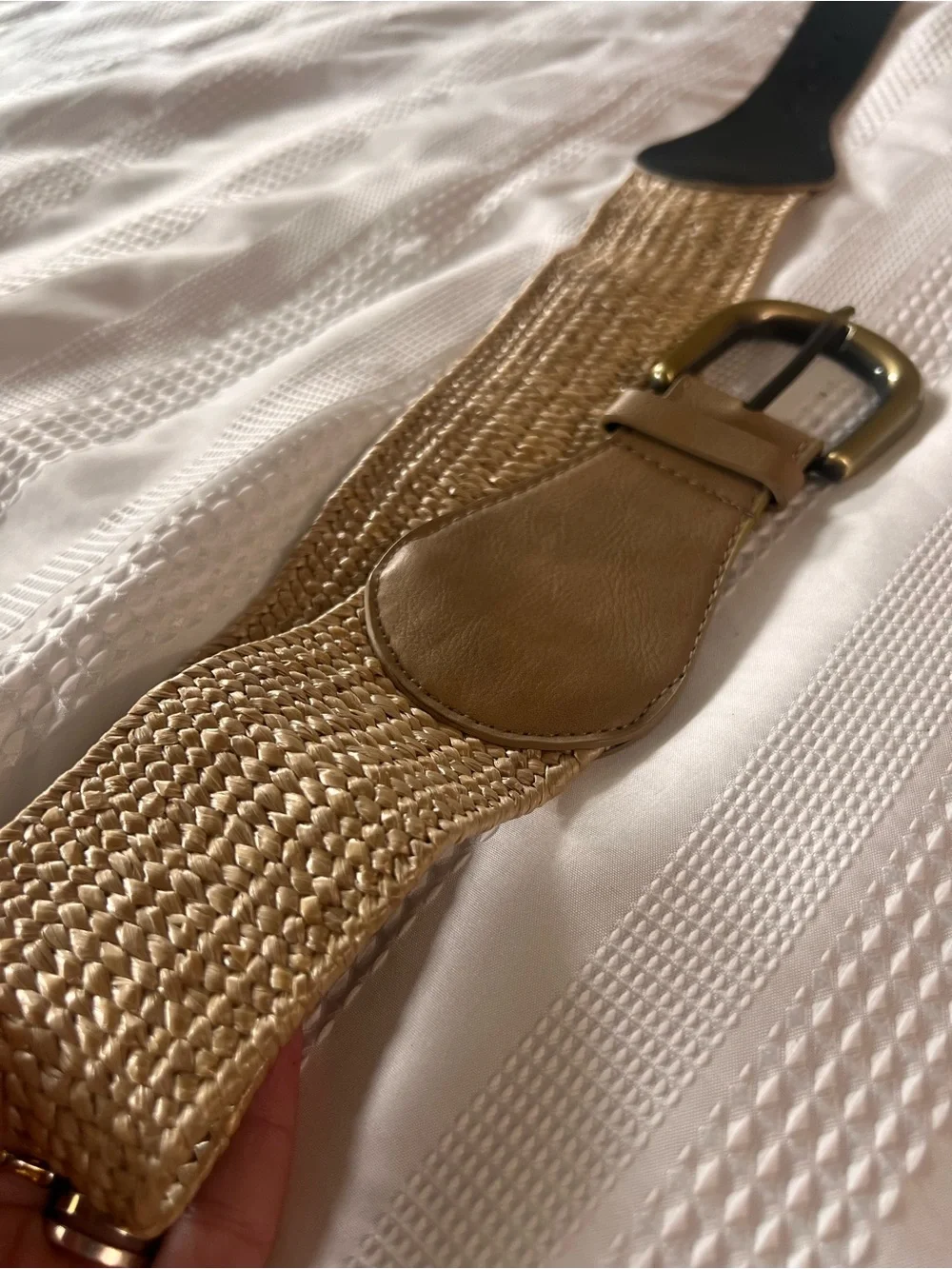 Tan Woven Stretch Belt with Gold Buckle